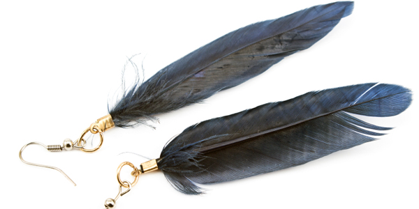 Blue women's earrings with feathers